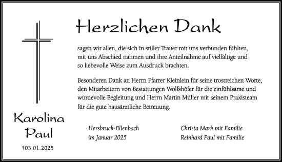 Traueranzeige von Karolina Paul von Hersbrucker Zeitung Lokal