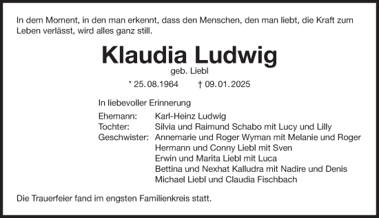 Traueranzeige von Klaudia Ludwig von Der Bote