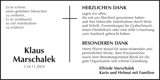 Traueranzeige von Klaus Marschalek von Pegnitz-Zeitung