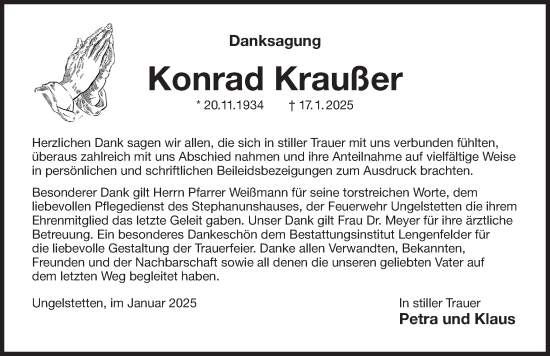 Traueranzeige von Konrad Kraußer von Der Bote