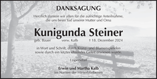 Traueranzeige von Kunigunda Steiner von Pegnitz-Zeitung
