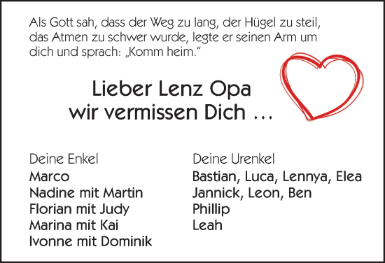 Traueranzeige von Lenz Opa  von Hersbrucker Zeitung Lokal