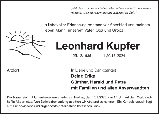Traueranzeige von Leonhard Kupfer von Der Bote
