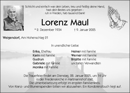 Traueranzeige von Lorenz Maul von Hersbrucker Zeitung Lokal
