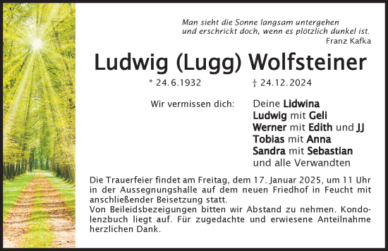 Traueranzeige von Ludwig Wolfsteiner von Der Bote