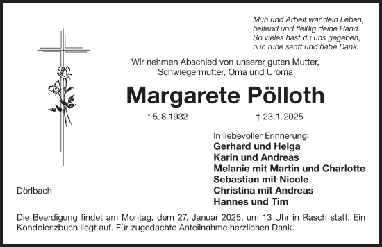 Traueranzeige von Margarete Pölloth von Der Bote