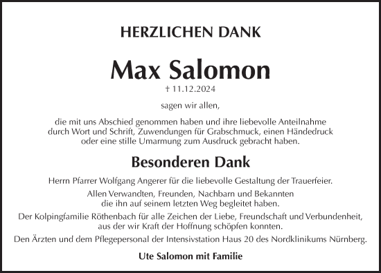 Traueranzeige von Max Salomon von Pegnitz-Zeitung