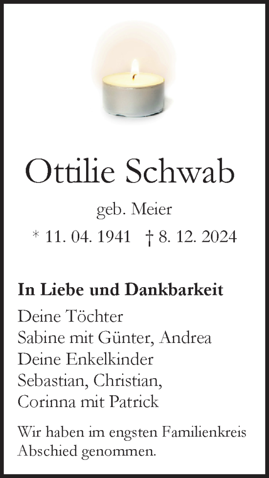 Traueranzeige von Ottilie Schwab von Pegnitz-Zeitung