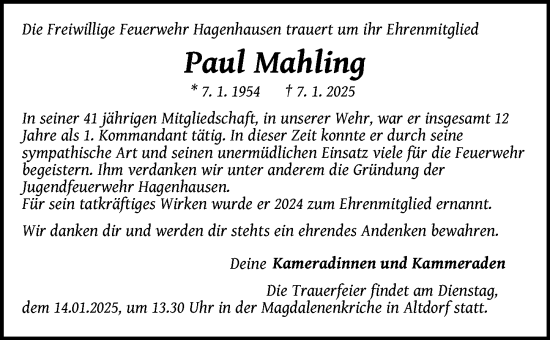 Traueranzeige von Paul Mahling von Der Bote