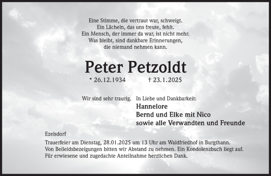 Traueranzeige von Peter Petzoldt von Der Bote