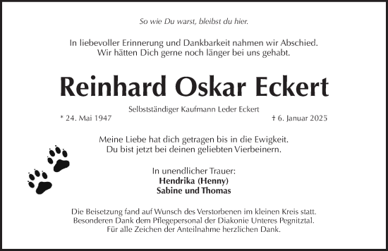 Traueranzeige von Reinhard Oskar Eckert von Pegnitz-Zeitung