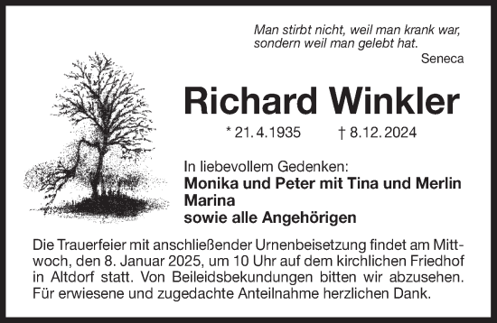 Traueranzeige von Richard Winkler von Der Bote