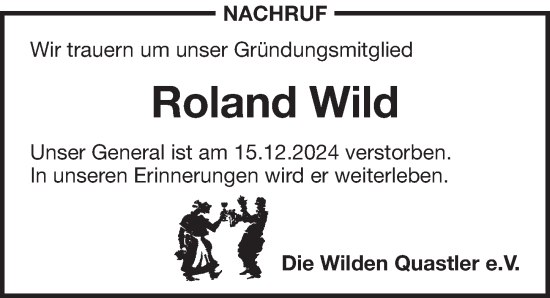 Traueranzeige von Roland Wild von Pegnitz-Zeitung