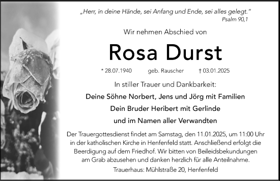 Traueranzeige von Rosa Durst von Hersbrucker Zeitung Lokal