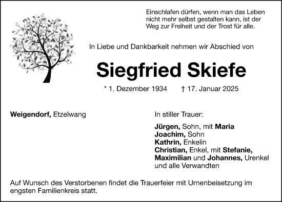 Traueranzeige von Siegfried Skiefe von Hersbrucker Zeitung Lokal