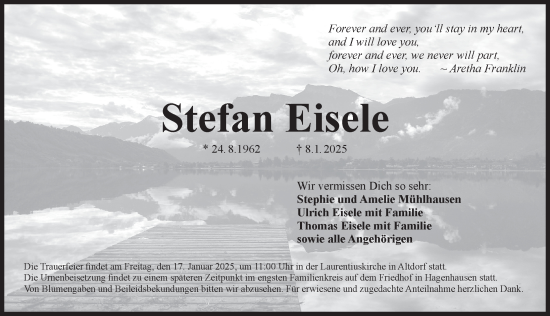 Traueranzeige von Stefan Eisele von Der Bote