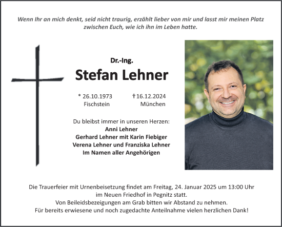 Traueranzeige von Stefan Lehner von Hersbrucker Zeitung Lokal