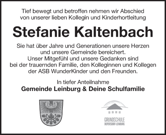 Traueranzeige von Stefanie Kaltenbach von Der Bote