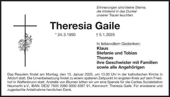 Traueranzeige von Theresia Gaile von Der Bote