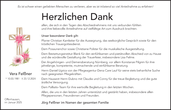 Traueranzeige von Vera Felßner von Hersbrucker Zeitung Lokal