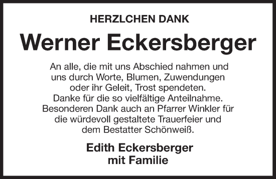Traueranzeige von Werner Eckersberger von Der Bote