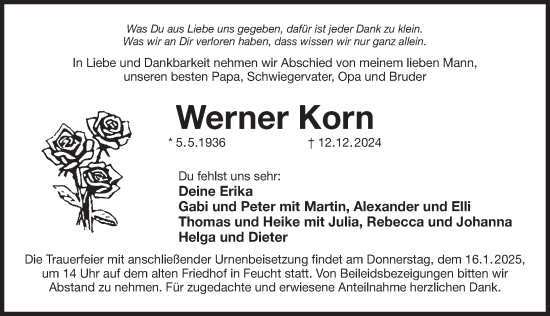 Traueranzeige von Werner Korn von Der Bote