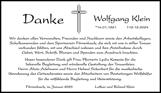 Traueranzeige von Wolfgang Klein von Hersbrucker Zeitung Lokal