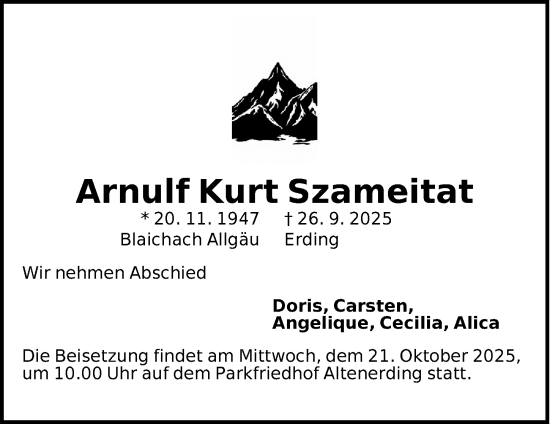 Traueranzeige von Arnulf Kurt Szameitat von Der Bote