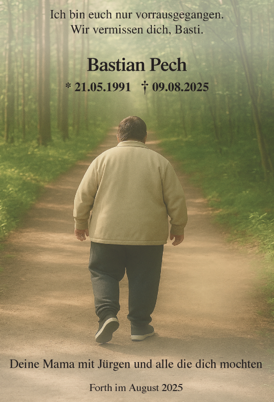 Traueranzeige von Bastian Pech von Pegnitz-Zeitung
