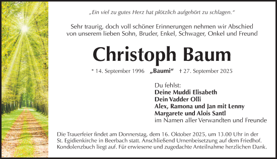 Traueranzeige von Christoph Baum von Pegnitz-Zeitung