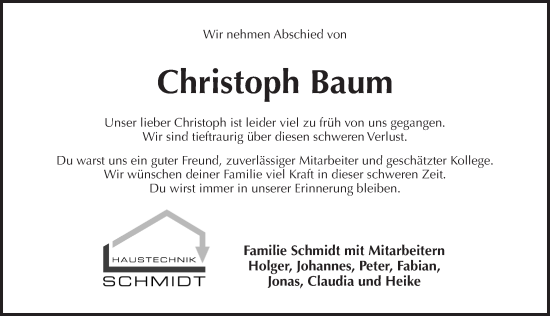 Traueranzeige von Christoph Baum von Pegnitz-Zeitung