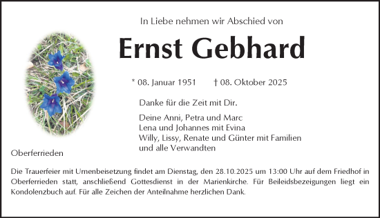 Traueranzeige von Ernst Gebhard von Der Bote