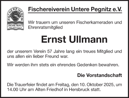 Traueranzeige von Ernst Ullmann von Pegnitz-Zeitung