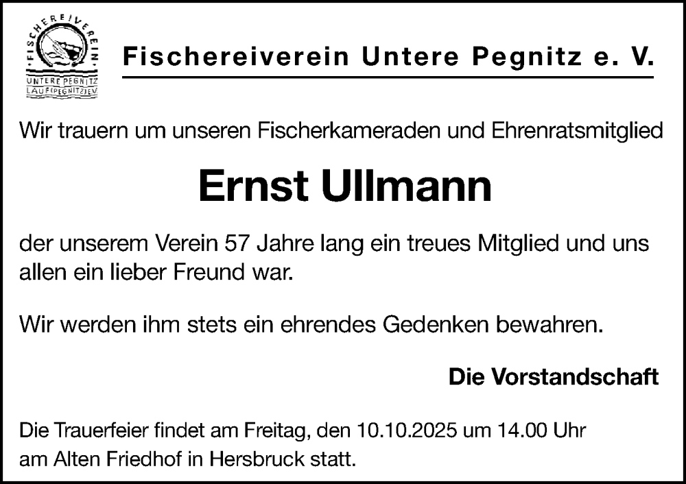  Traueranzeige für Ernst Ullmann vom 04.10.2025 aus Hersbrucker Zeitung Lokal