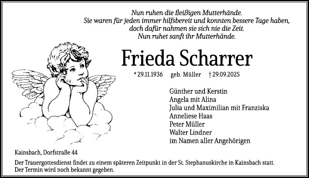  Traueranzeige für Frieda Scharrer vom 04.10.2025 aus Hersbrucker Zeitung Lokal
