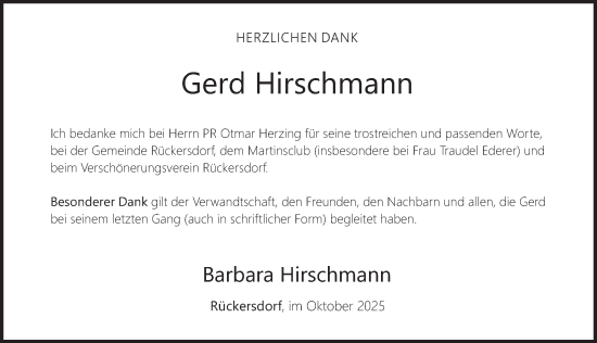 Traueranzeige von Gerd Hirschmann von Pegnitz-Zeitung