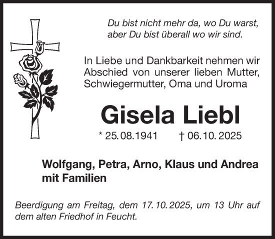 Traueranzeige von Gisela Liebl von Der Bote