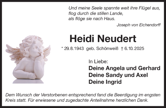 Traueranzeige von Heidi Neudert von Der Bote