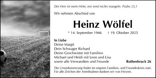 Traueranzeige von Heinz Wölfel von Hersbrucker Zeitung Lokal
