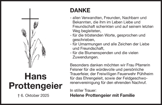 Traueranzeige von Helene Prottengeier von Der Bote