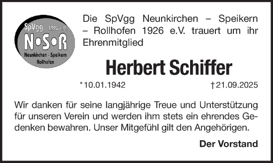 Traueranzeige von Herbert Schiffer von Pegnitz-Zeitung