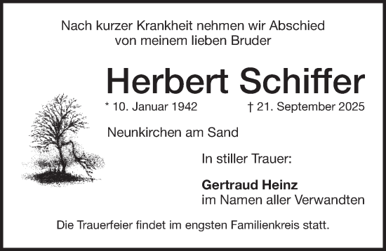 Traueranzeige von Herbert Schiffer von Pegnitz-Zeitung