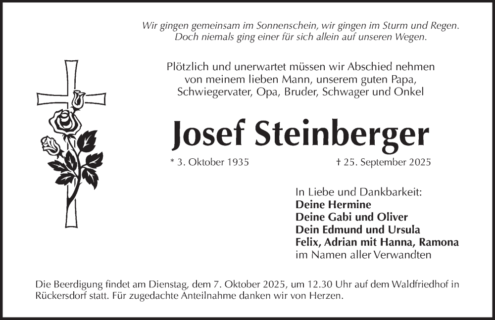  Traueranzeige für Josef Steinberger vom 04.10.2025 aus Pegnitz-Zeitung