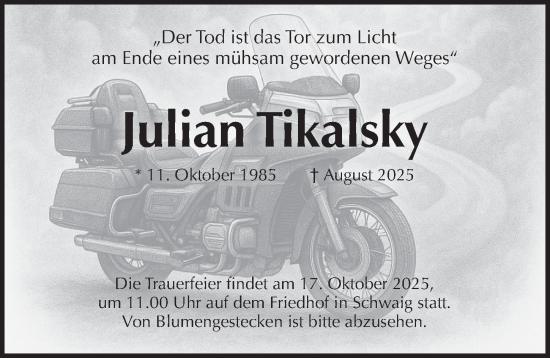 Traueranzeige von Julian Tikalsky von Pegnitz-Zeitung