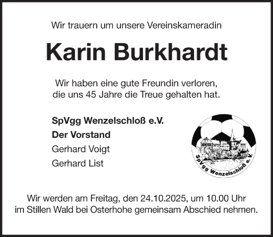 Traueranzeige von Karin Burkhardt von Pegnitz-Zeitung