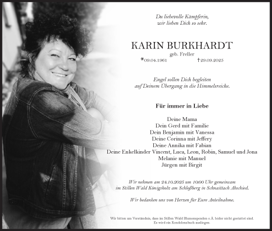 Traueranzeige von Karin Burkhardt von Pegnitz-Zeitung