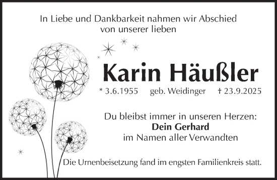 Traueranzeige von Karin Häußler von Pegnitz-Zeitung