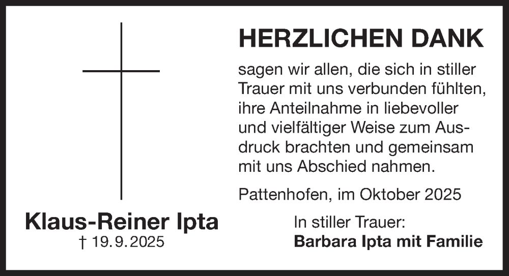  Traueranzeige für Klaus-Reiner Ipta vom 25.10.2025 aus Der Bote