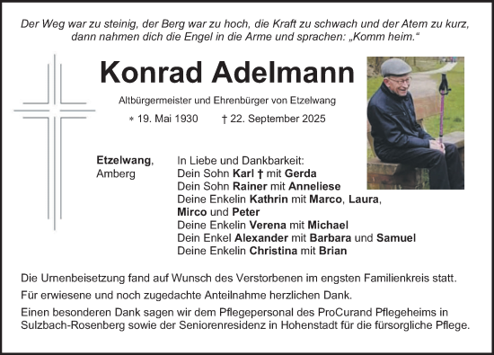 Traueranzeige von Konrad Adelmann von Hersbrucker Zeitung Lokal
