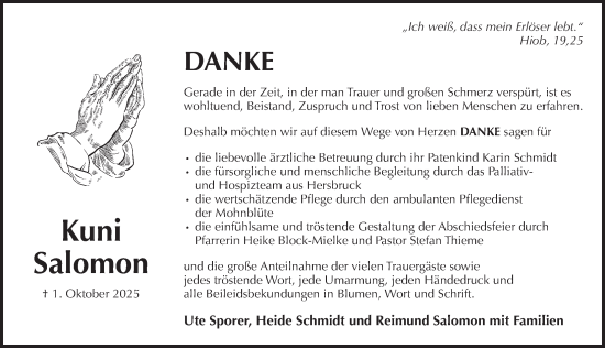 Traueranzeige von Kuni Salomon von Pegnitz-Zeitung